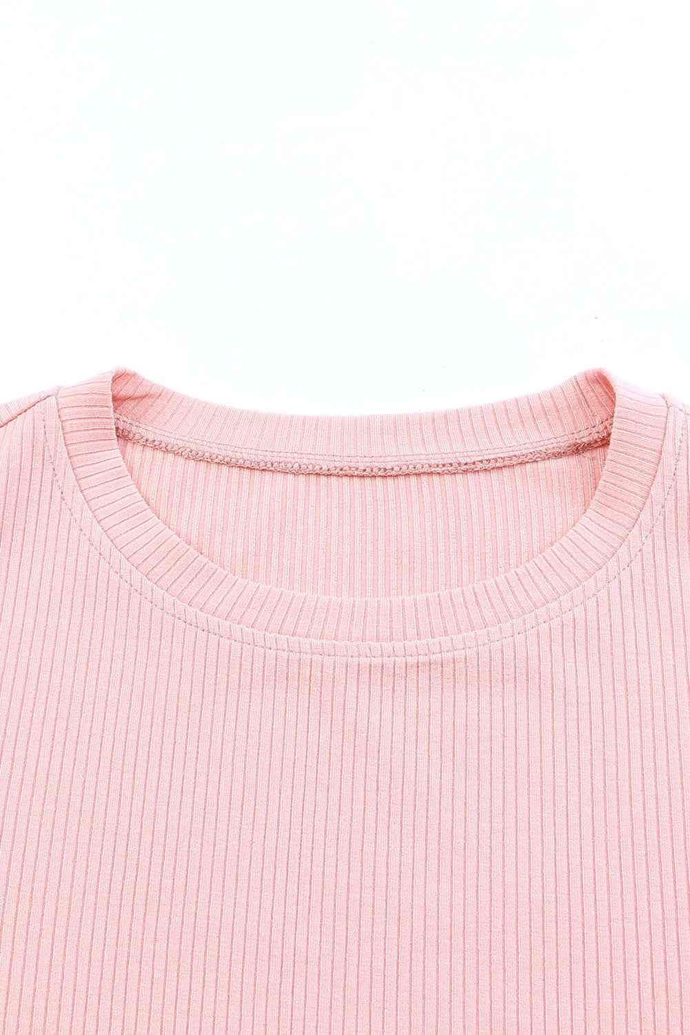Pink Ruffle Knit Blouse - Casual Dotty Layered Ruffle Ribbed Knit Women's Top