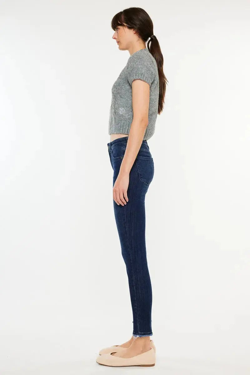 Kancan High-Rise Slim Fit Cropped Raw Hem Jeans