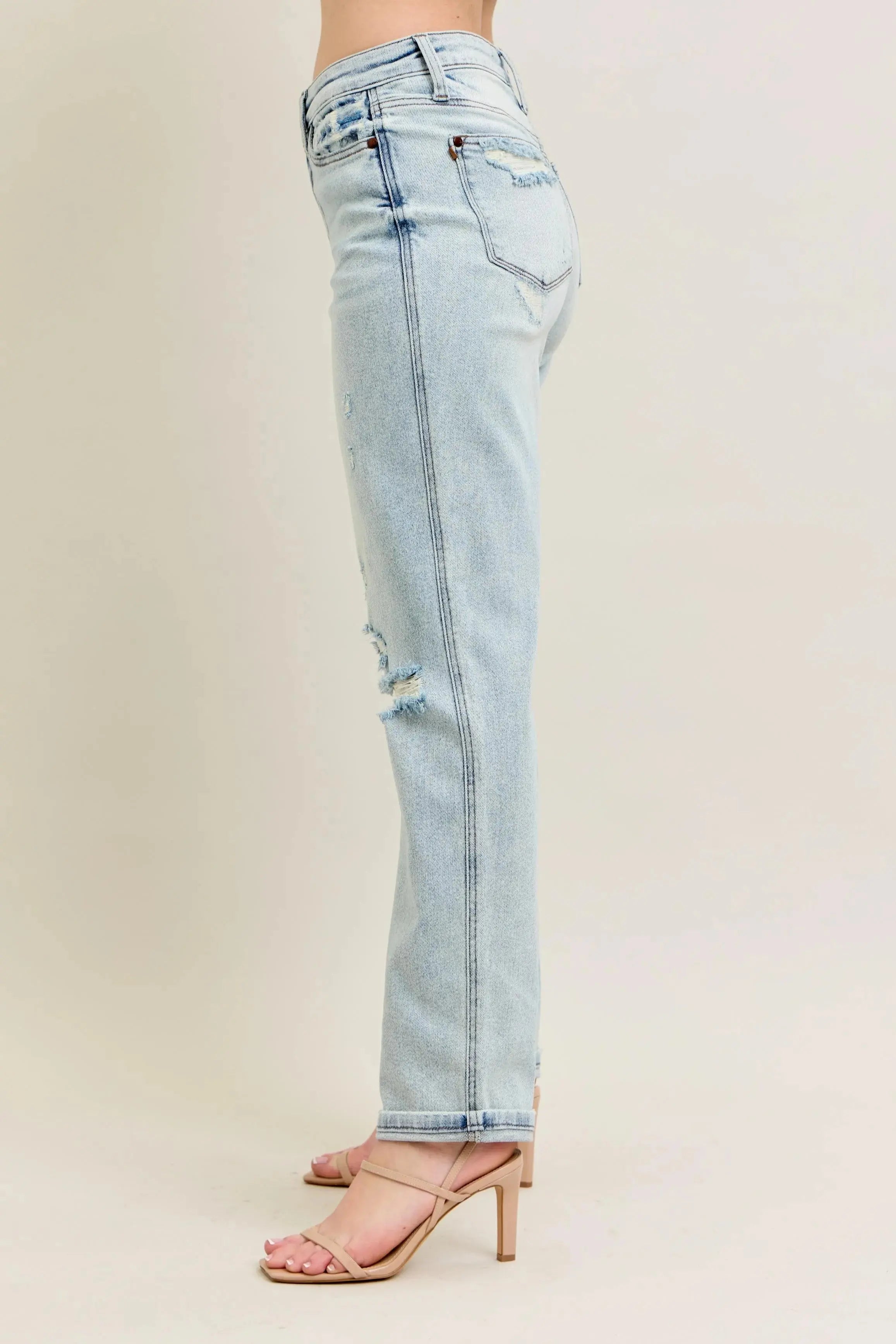 Judy Blue Jeans - Plus Size Mr Repair Stitch Detail Destroy Single Cuff Boyfriend Fit