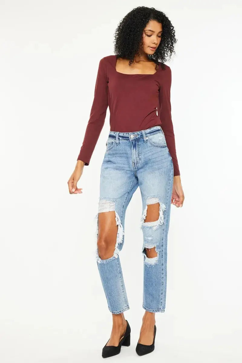 High Rise Distressed Kancan Boyfriend Jeans