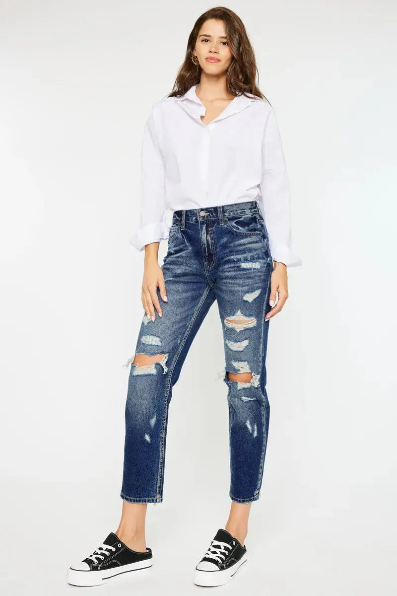 High Rise Distressed Kancan Mom Jeans