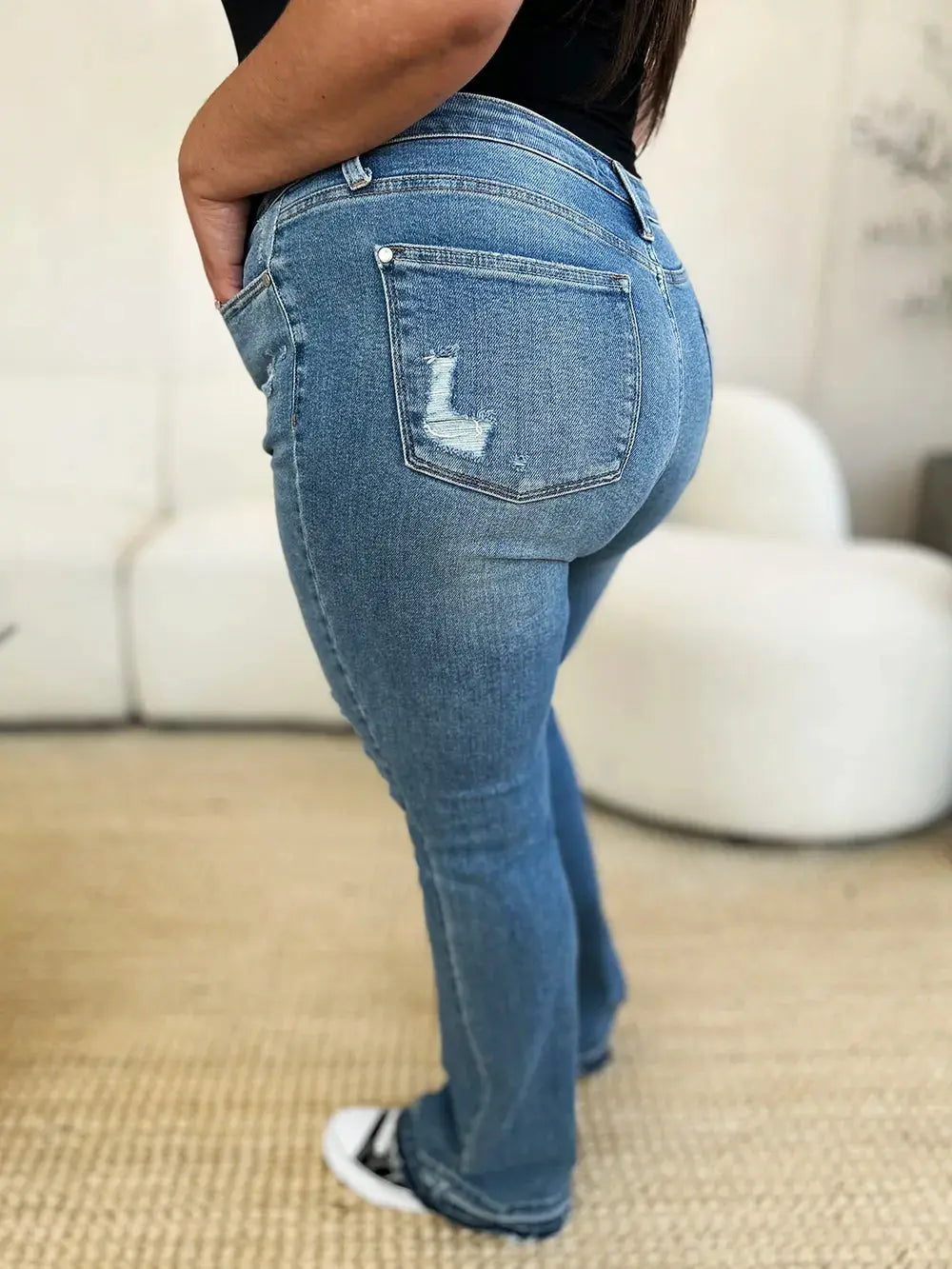 Full Size Mid Rise Destroyed Hem Distressed Judy Blue Jeans