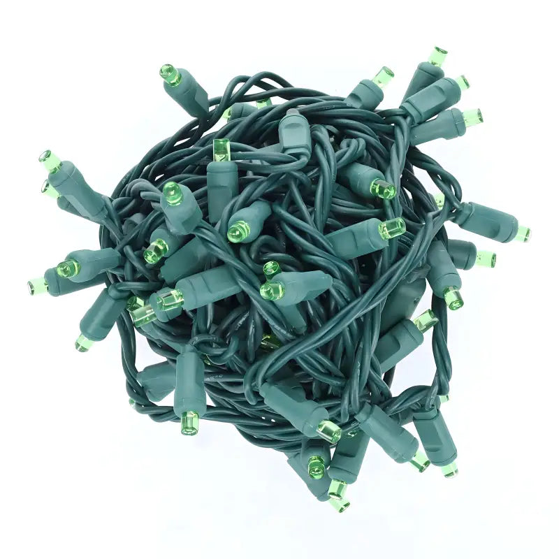 100 5mm Green LED Christmas Lights, 4" Spacing