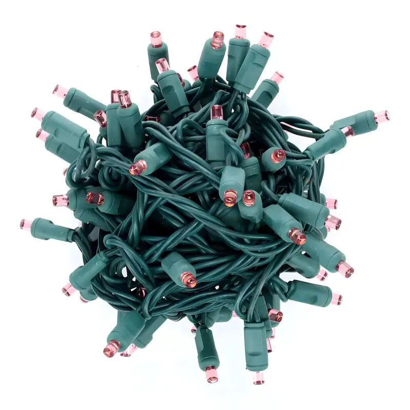 100 5mm Pink LED Christmas Lights, 4" Spacing
