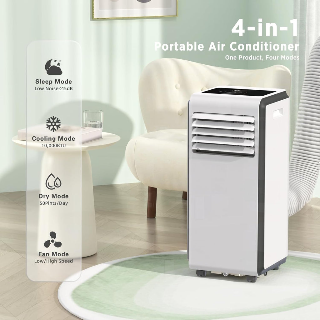10,000 BTU Portable Air Conditioners Cool Room Up to 450 Sq.Ft, 4 Modes Portable AC with Remote/LED Display/24Hrs Timer
