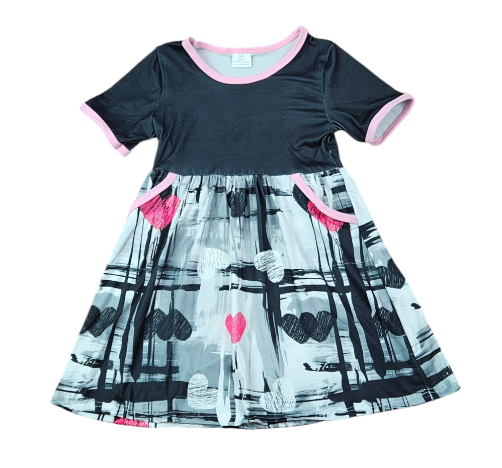 Black Top Valentine Short Sleeve Milk Silk Pocket Dress