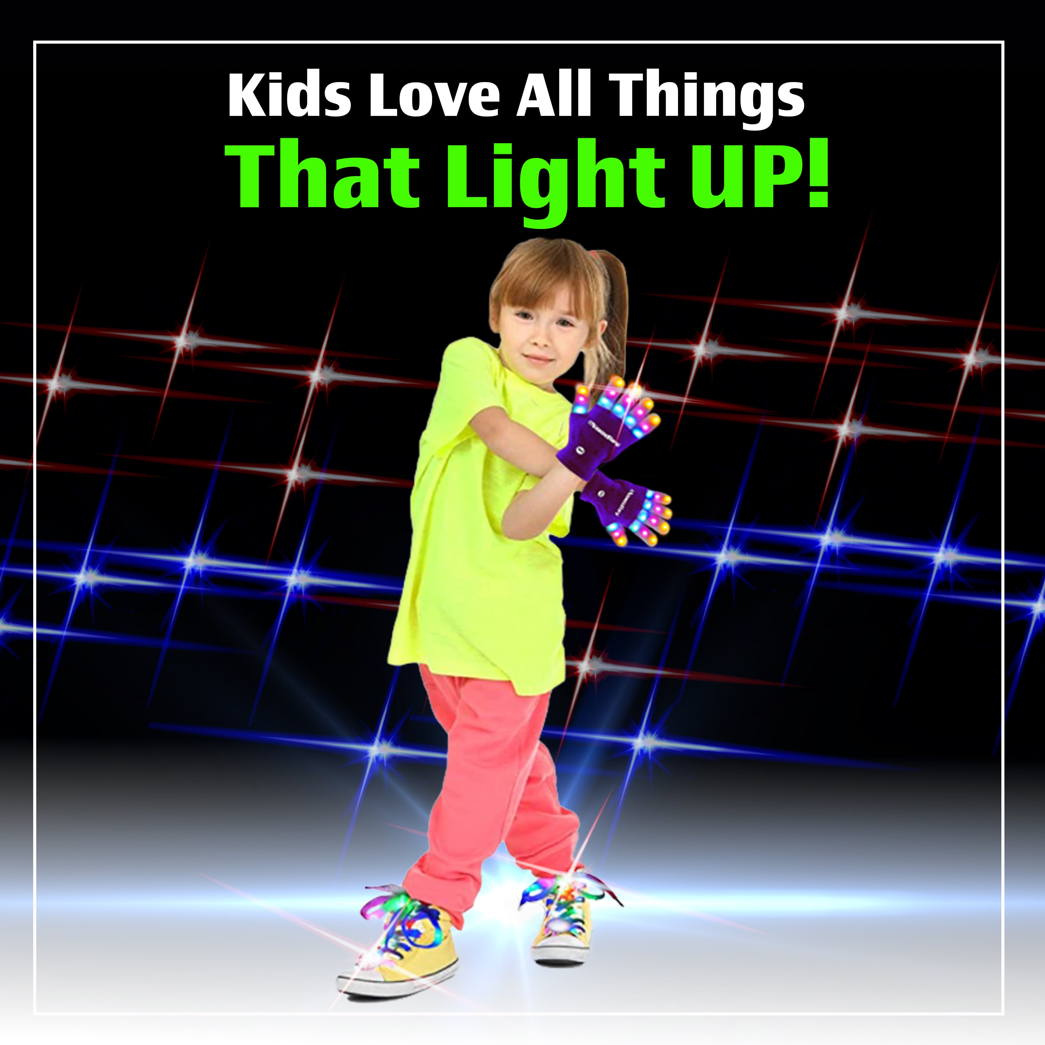 Purple LED Gloves, Light Up Shoe laces and Lighted Beanie Pom Hat Gift Set for Boys and Girls Kids Toys
