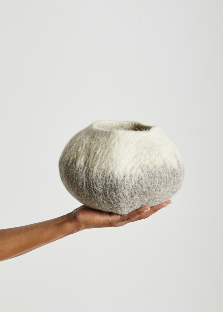 Grey Ombre Hand-Felted Wool Decorative Ukhamba Bowl