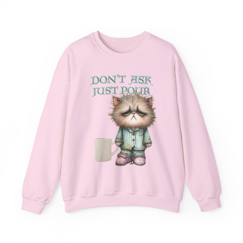 Just Pour Coffee Lover Sweatshirt Women's Top - Funny Cat Lover Gift, Cozy Apparel
