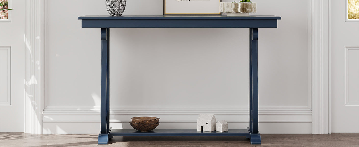 48-Inch Rustic Vintage Console Table --- Farmhouse Style Entryway Table with Open Shelf and Sturdy Construction (Navy)