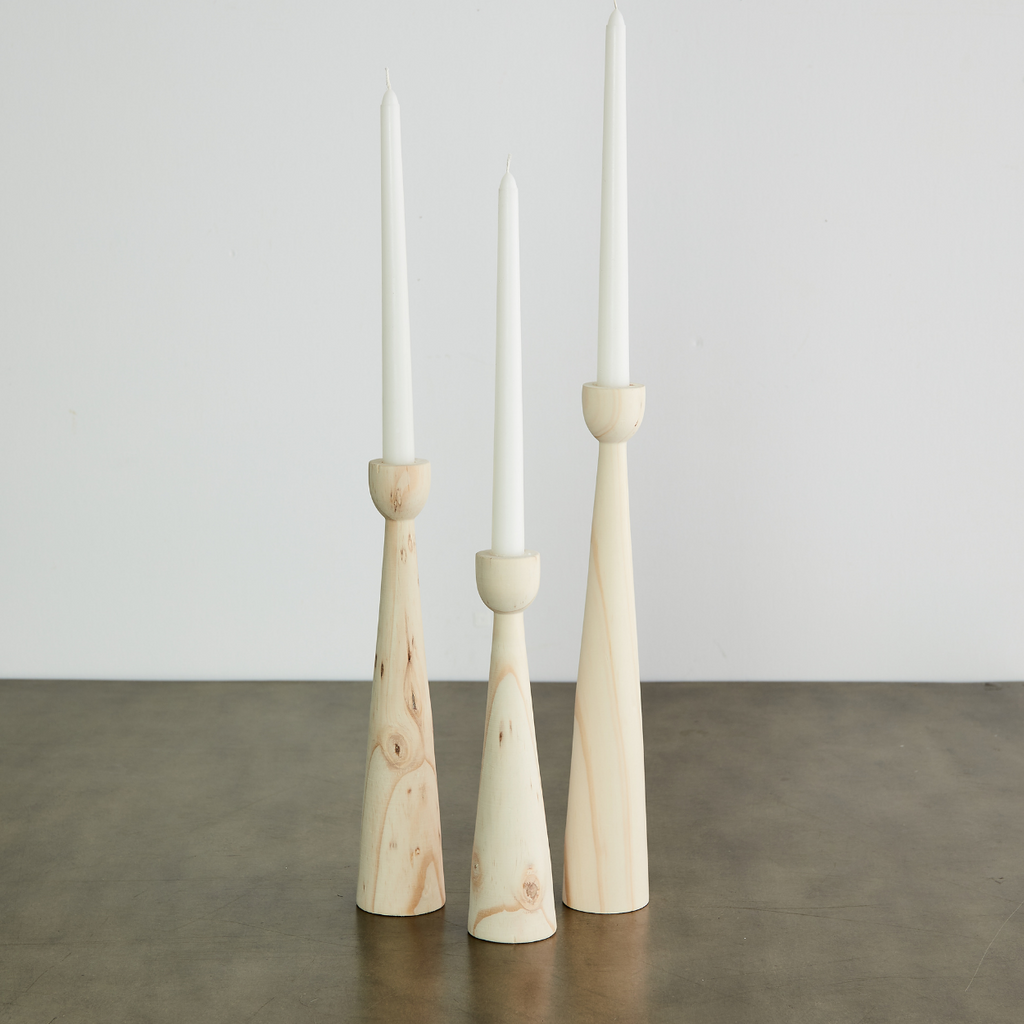 Tapered Candlestick Holder Pine Wood Cognac, Espresso, Natural