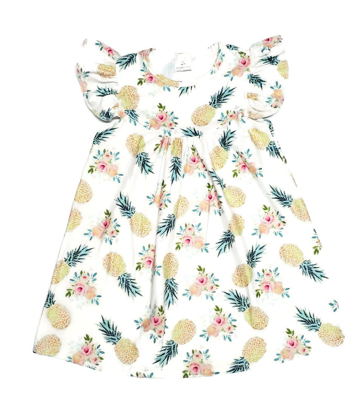 Pineapple Floral Milk Silk Flutter Dress