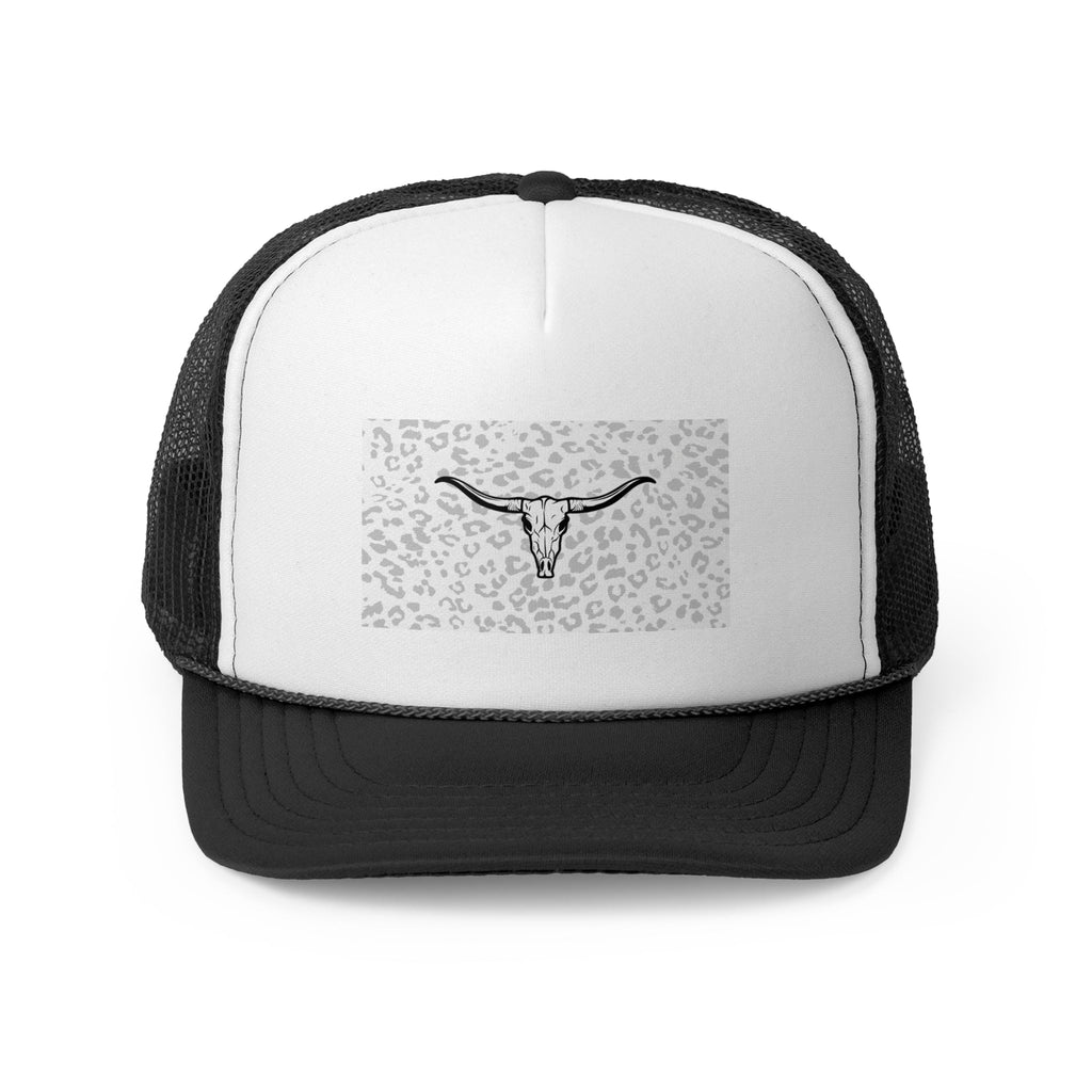 Cheetah Print Cow Skull Trucker Cap