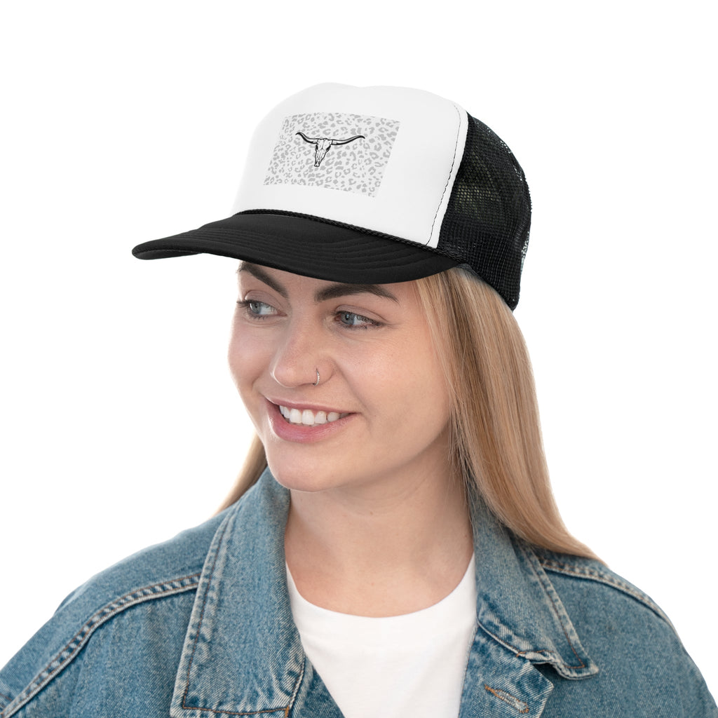 Cheetah Print Cow Skull Trucker Cap