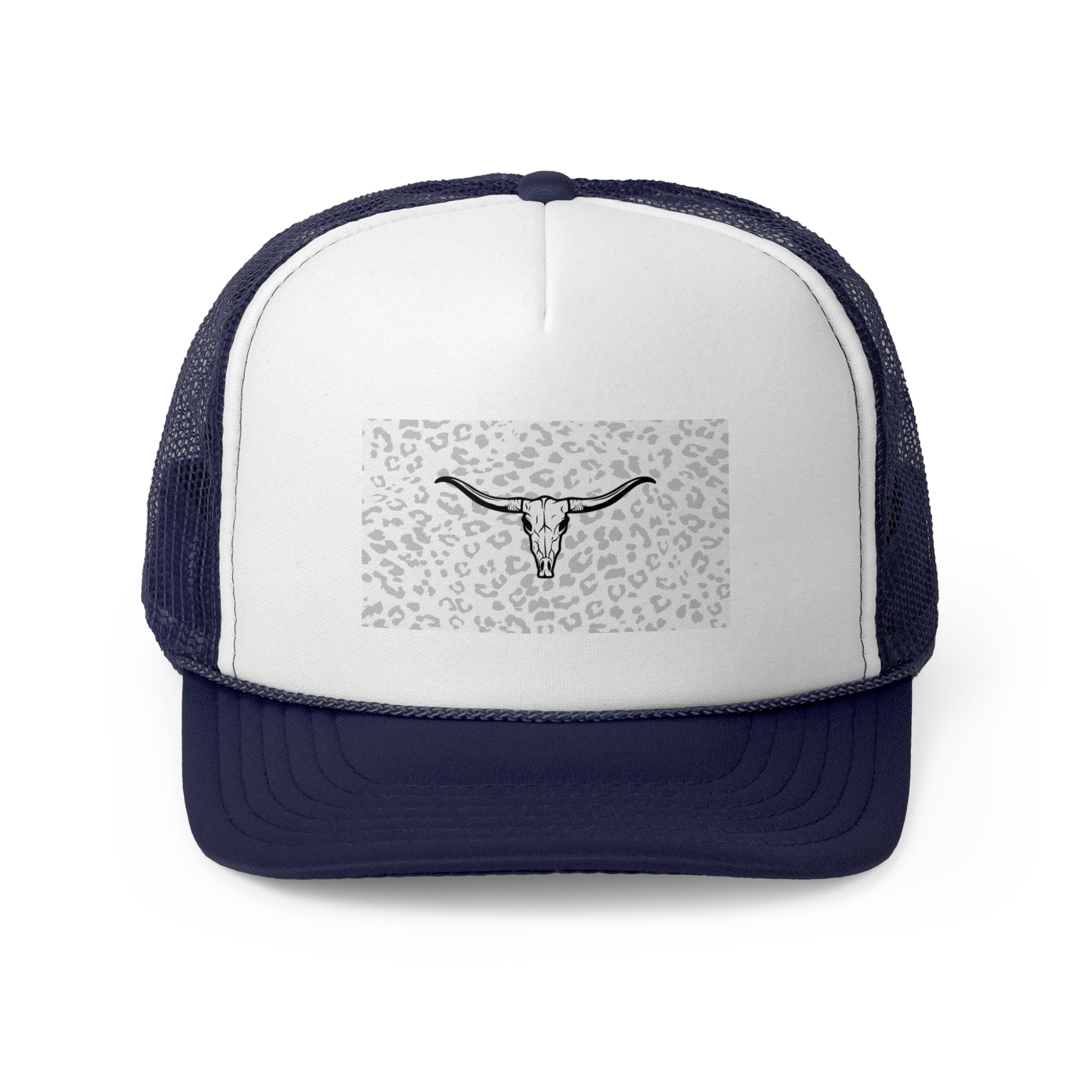 Cheetah Print Cow Skull Trucker Cap