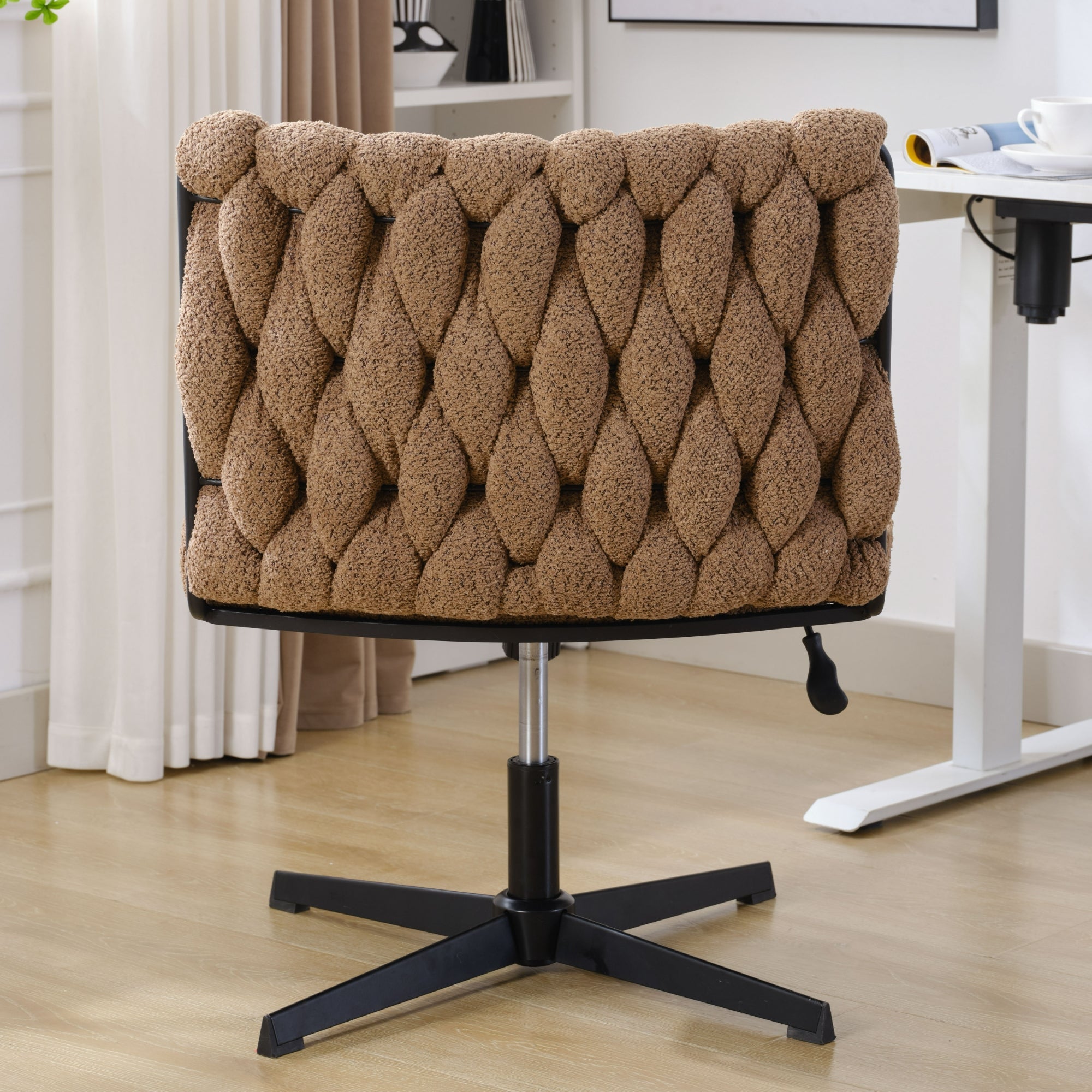 Armless Office Desk Chair No Wheels BROWN