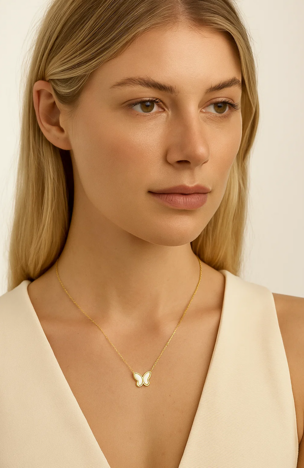 Butterfly Pendant Necklace with Mother of Pearl Inlay