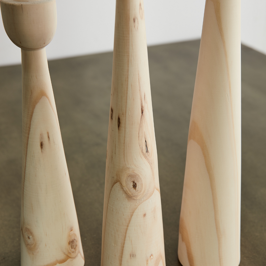 Tapered Candlestick Holder Pine Wood Cognac, Espresso, Natural
