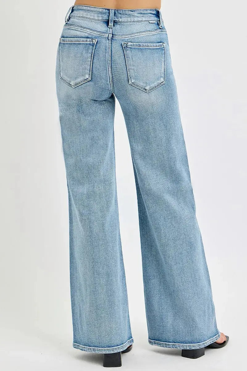 Full Size Mid Rise Wide RISEN Jeans with Front Patch Pocket
