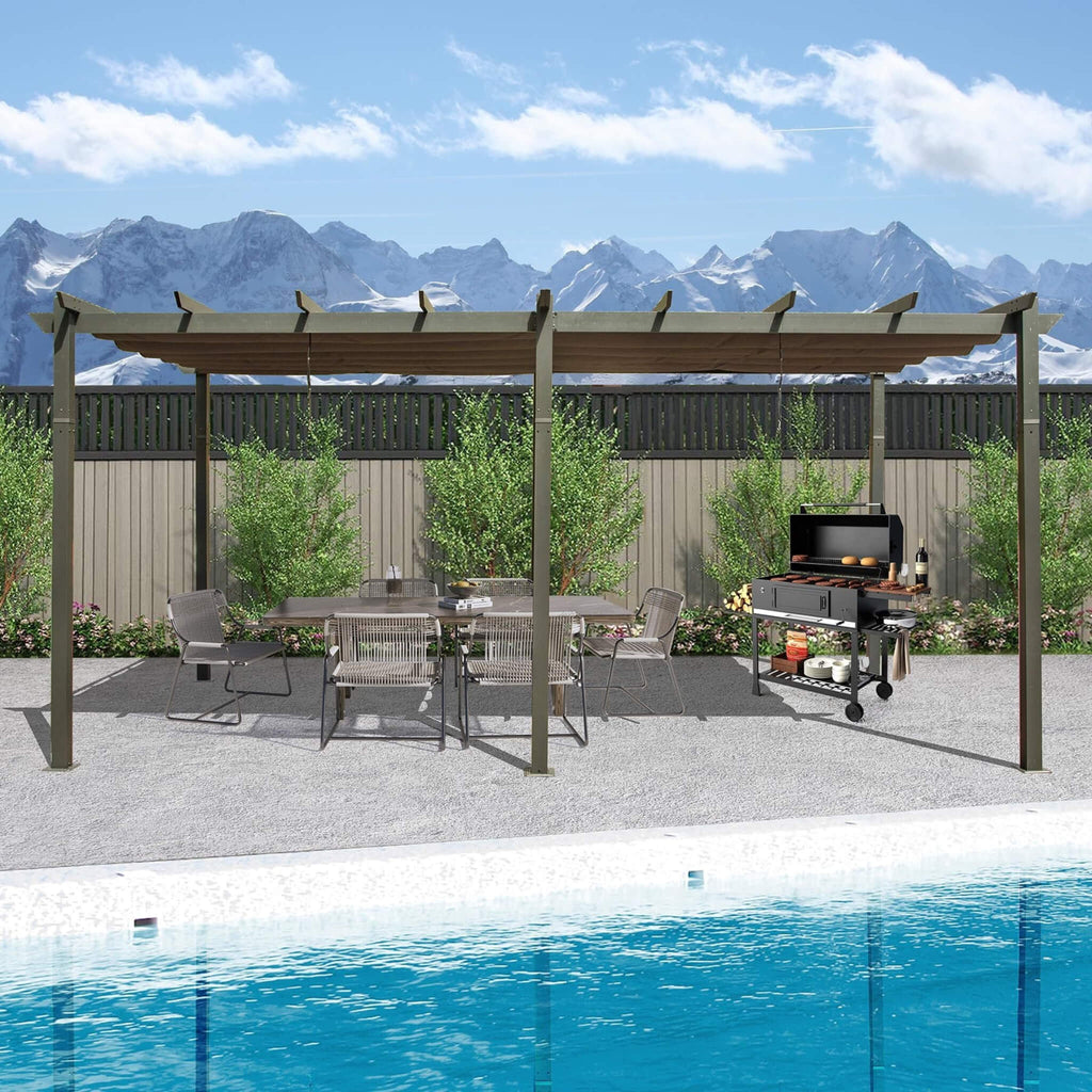 [11X20FT] Premium Outdoor Retractable Aluminum Pergola Gazebo With Weather-Resistant Canopy (SAK54612)