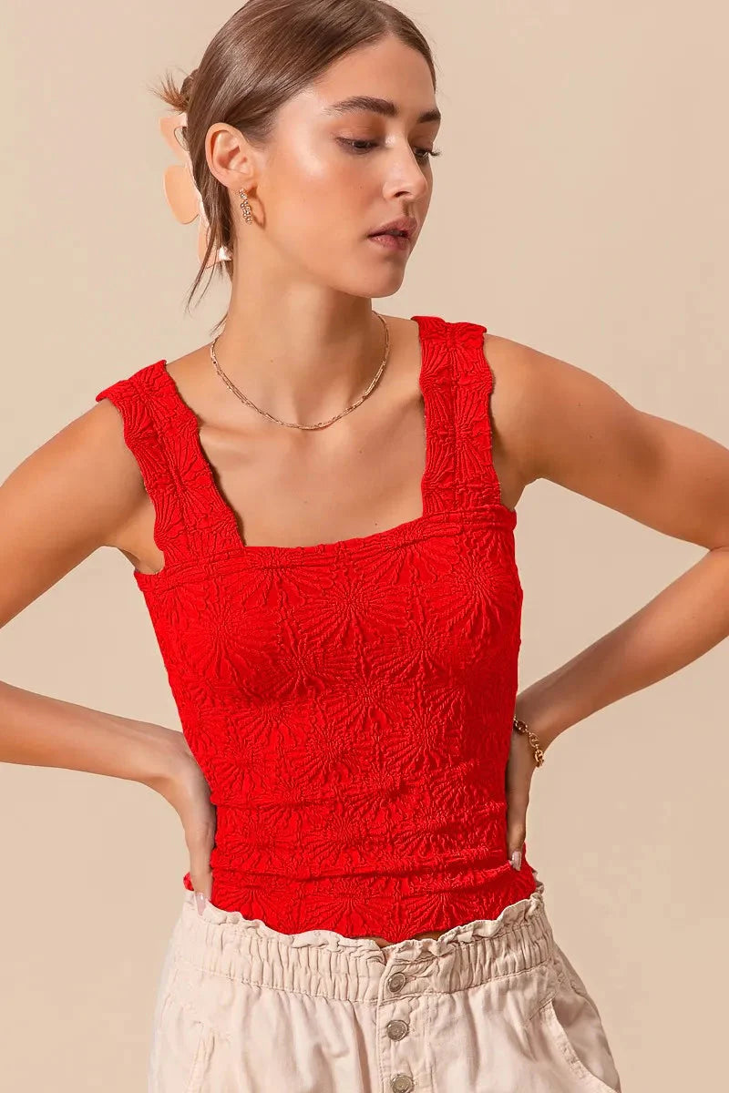 SO ME Red Floral Jacquard Seamless Tank Top