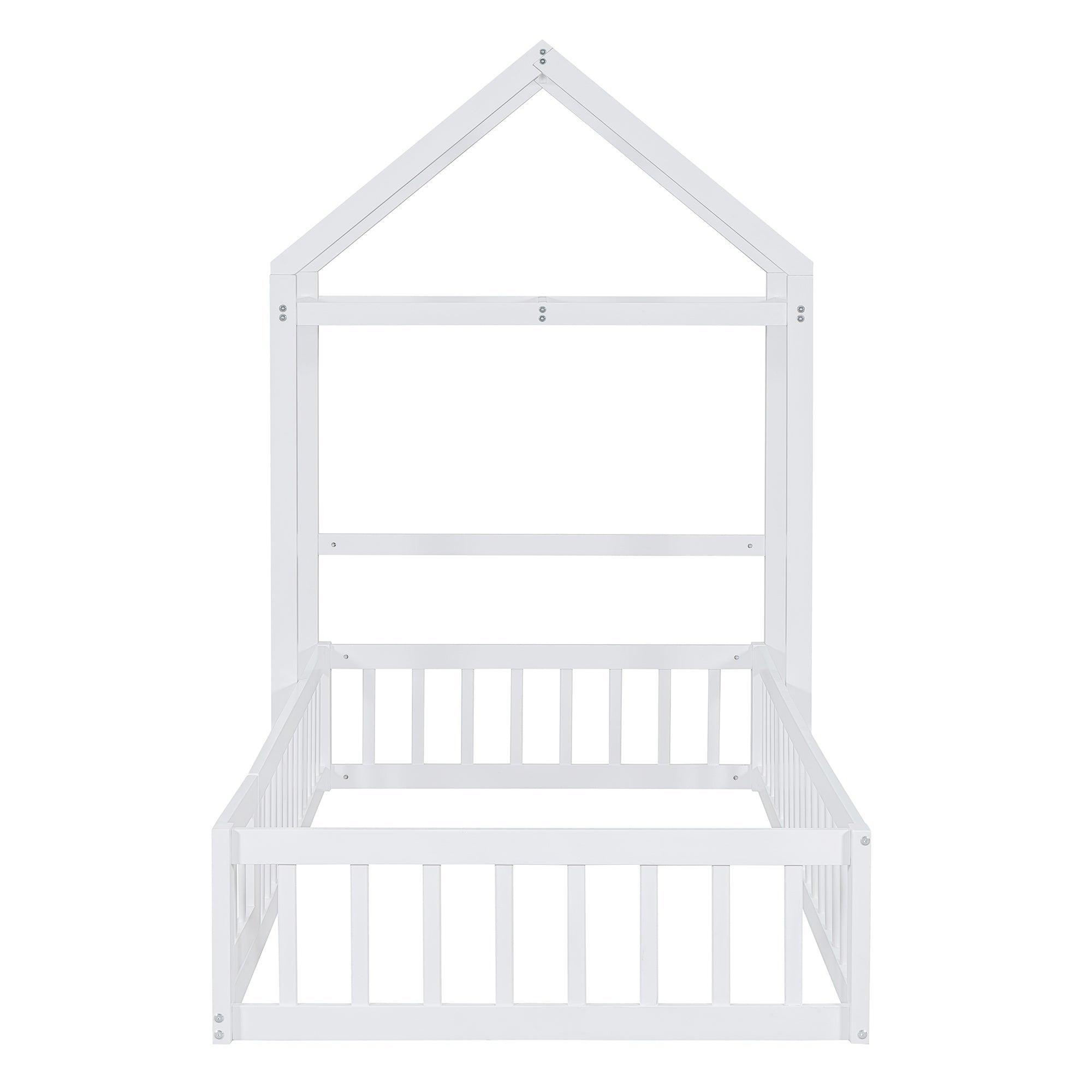 Wooden Twin Size Children's Bed with Detachable Headboard and Integrated Clothes Drying Rack, White