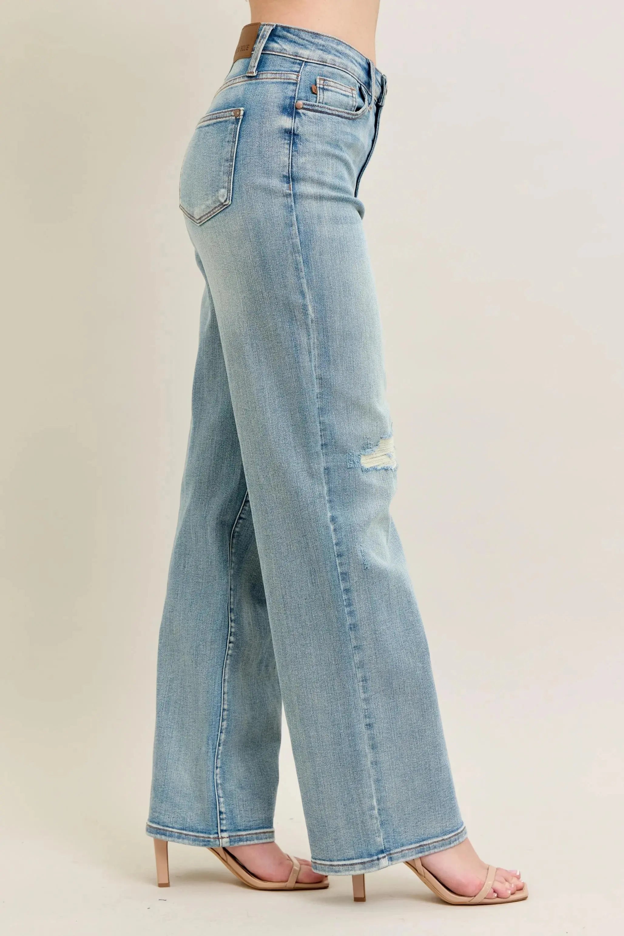 Judy Blue Jeans -Plus Size High Waist Destroy & Knee Patch Straight Leg