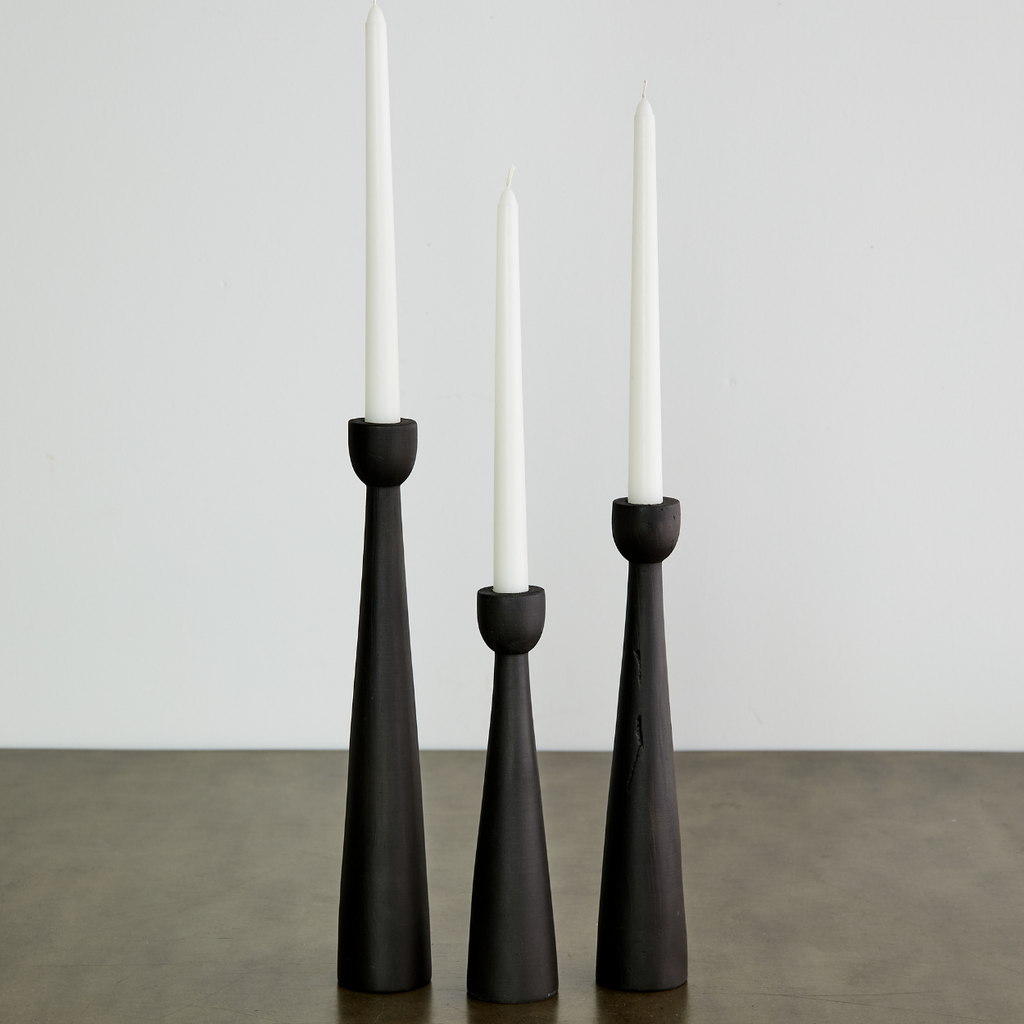 Tapered Candlestick Holder Pine Wood Cognac, Espresso, Natural