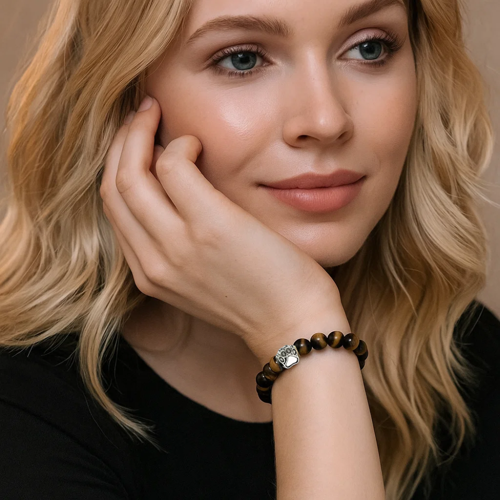 PawZee Tiger's Eye Paw Print Charm Bracelet
