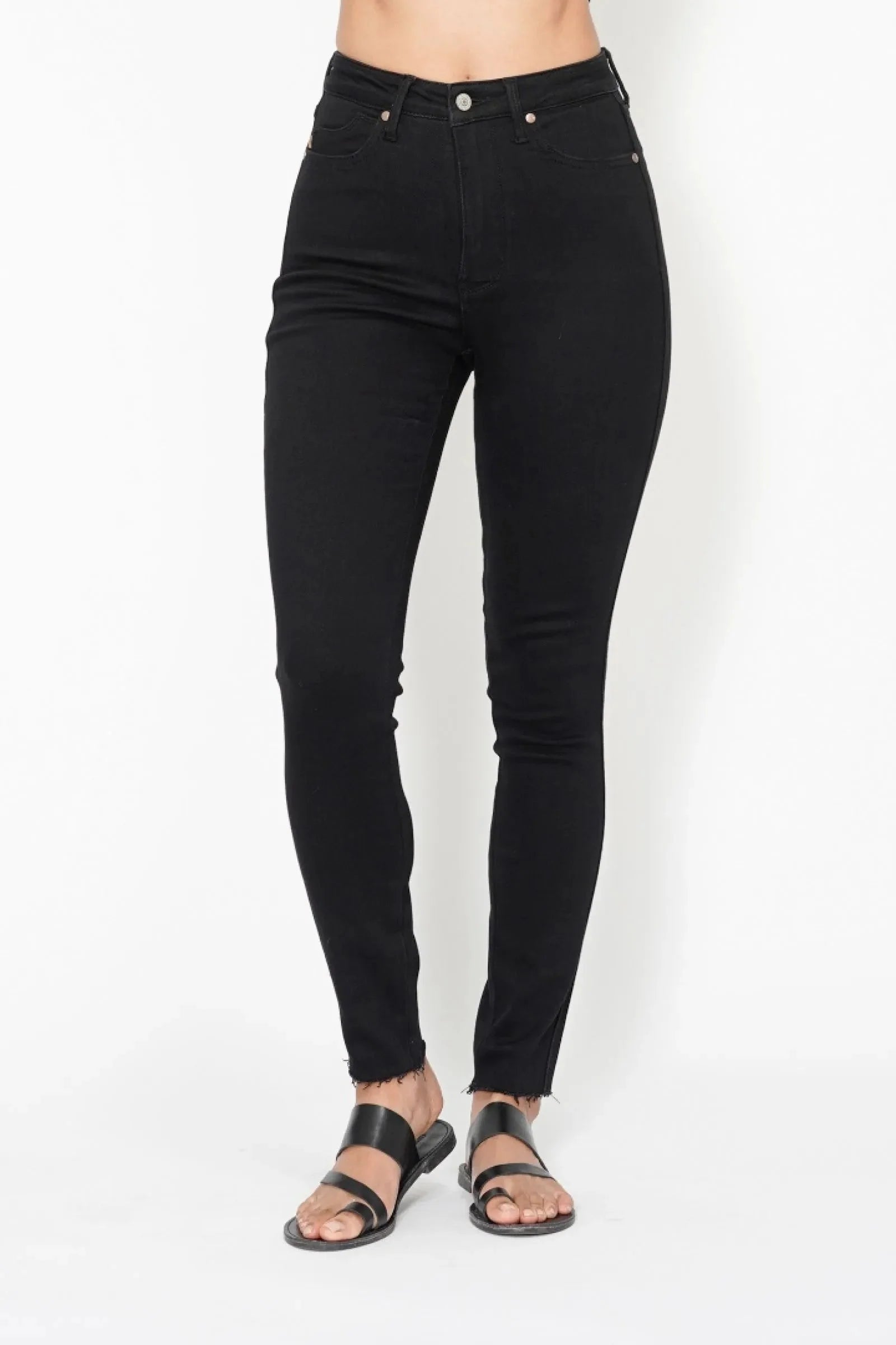 Full Size High Waisted Tummy Control Shield Pockets Skinny Judy Blue Jeans