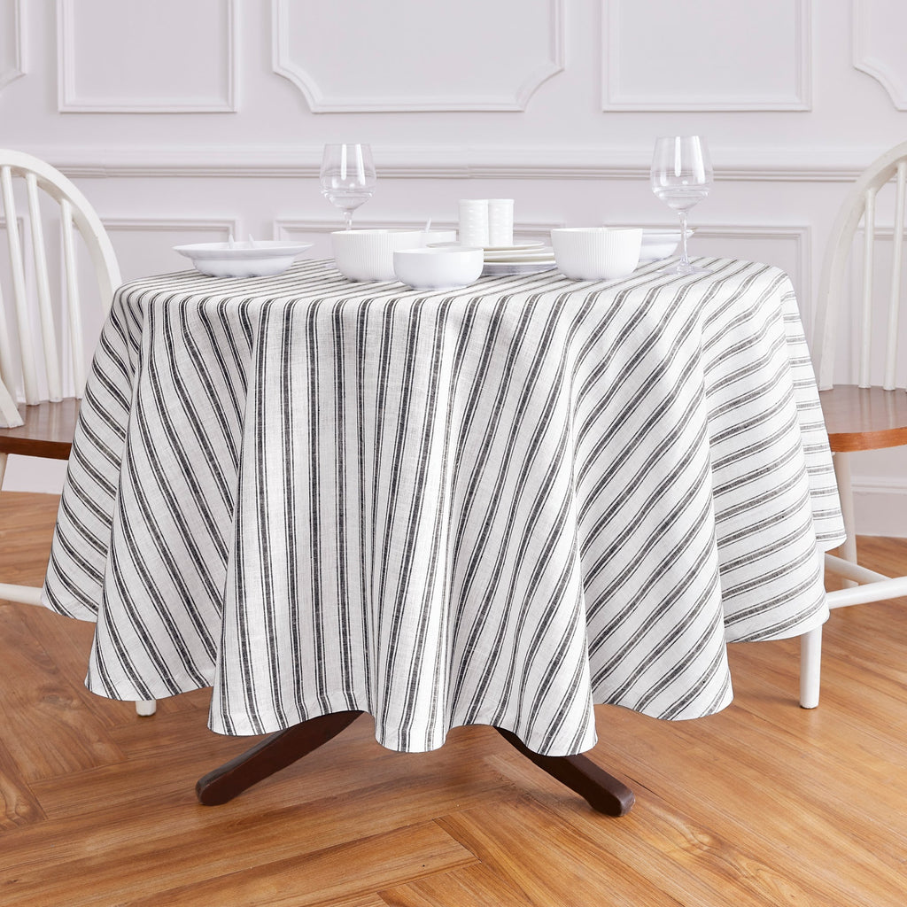 Capri Ticking Stripe Round Tablecloth