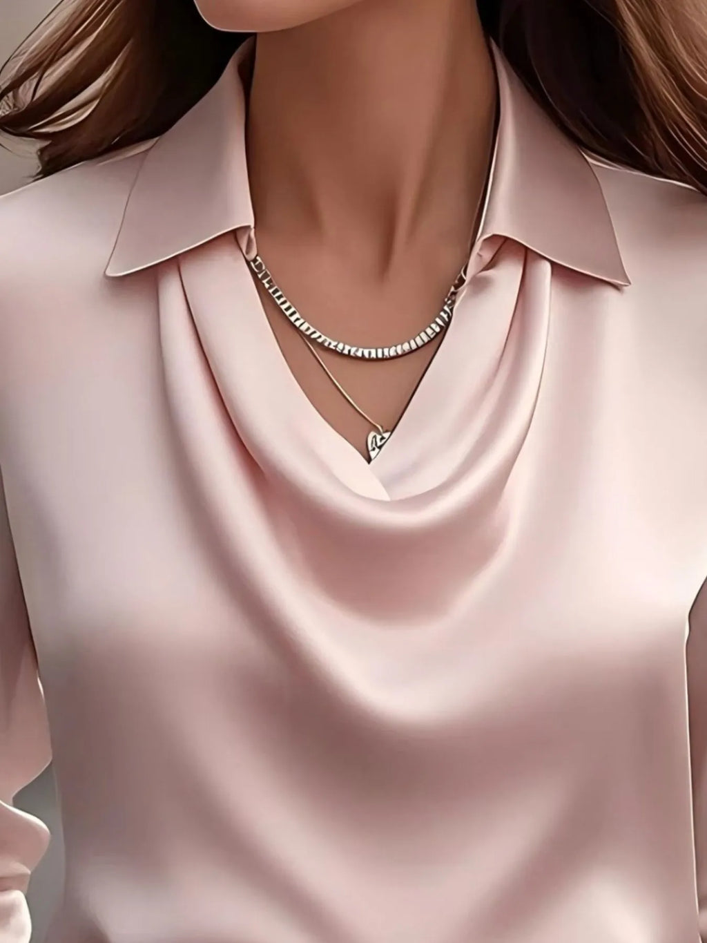 Satin Collar Long Sleeve Blouse for Women Office Wear