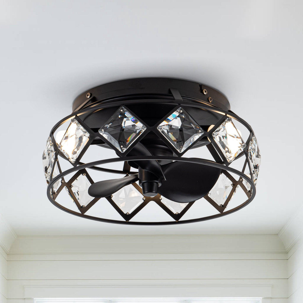 13" Srinager Modern DC Motor Flush Mount Reversible Crystal Ceiling Fan with Lighting and Remote Control