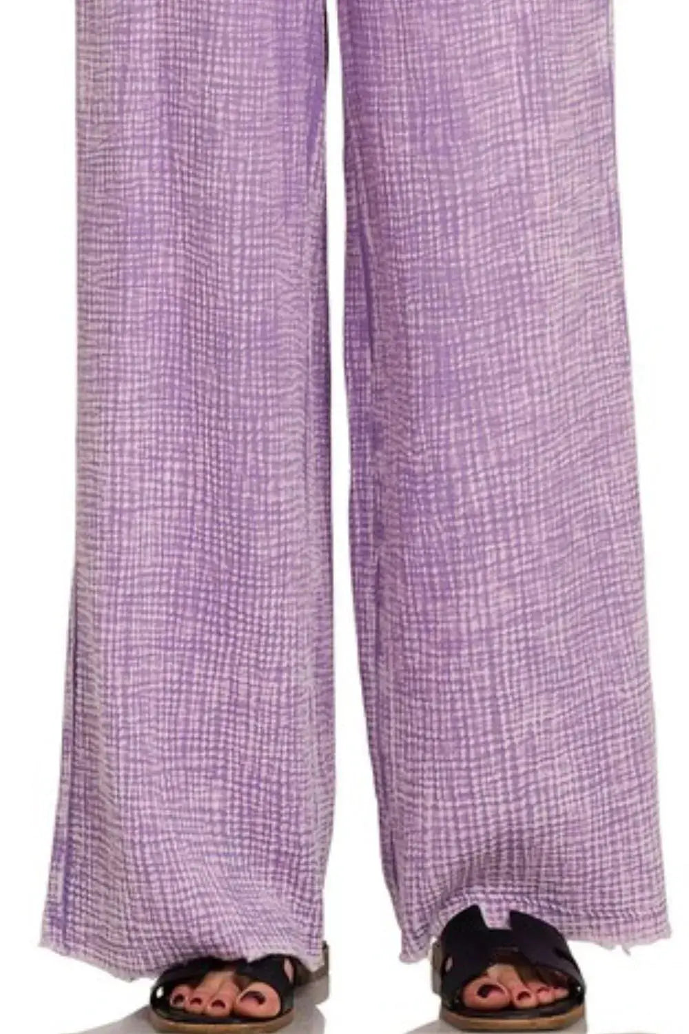 Zenana Lavender Washed Double Gauze Wide Leg Cotton Lounge Pants