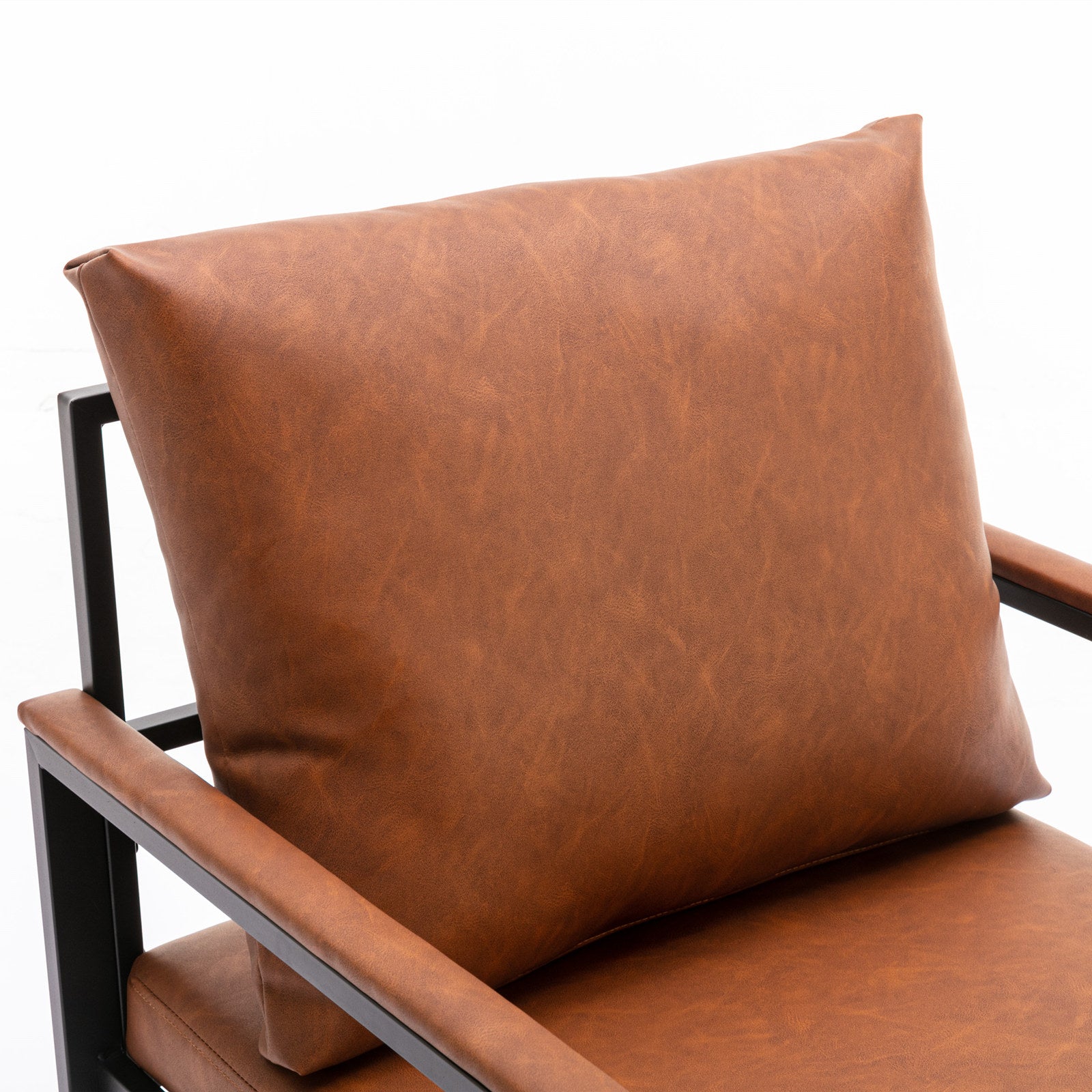 A&A Furniture,Modern Faux Leather Accent Chair with Black Powder Coated Metal Frame Orange