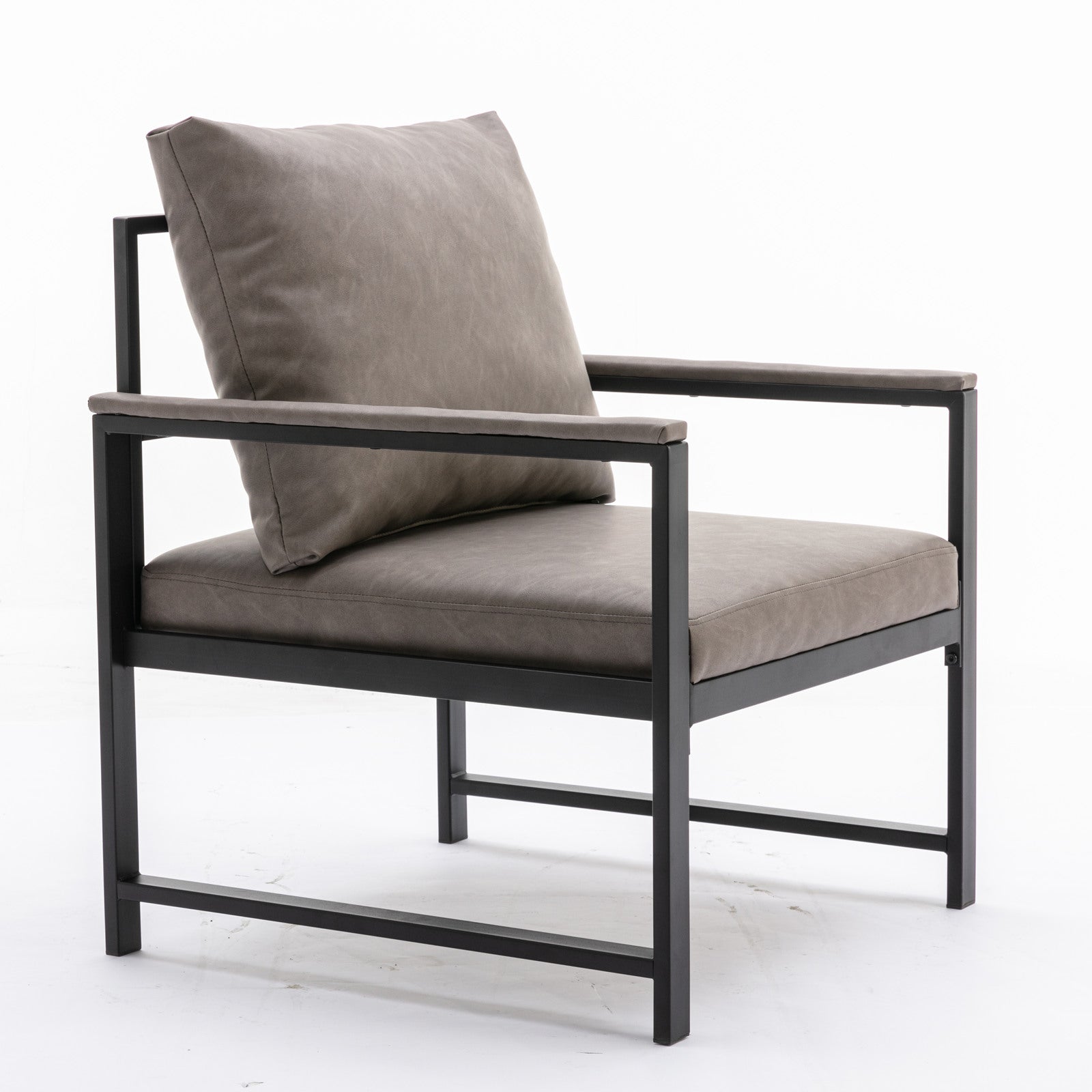 A&A Furniture Modern Faux Leather Accent Chair with Black Powder Coated Metal Frame Gray