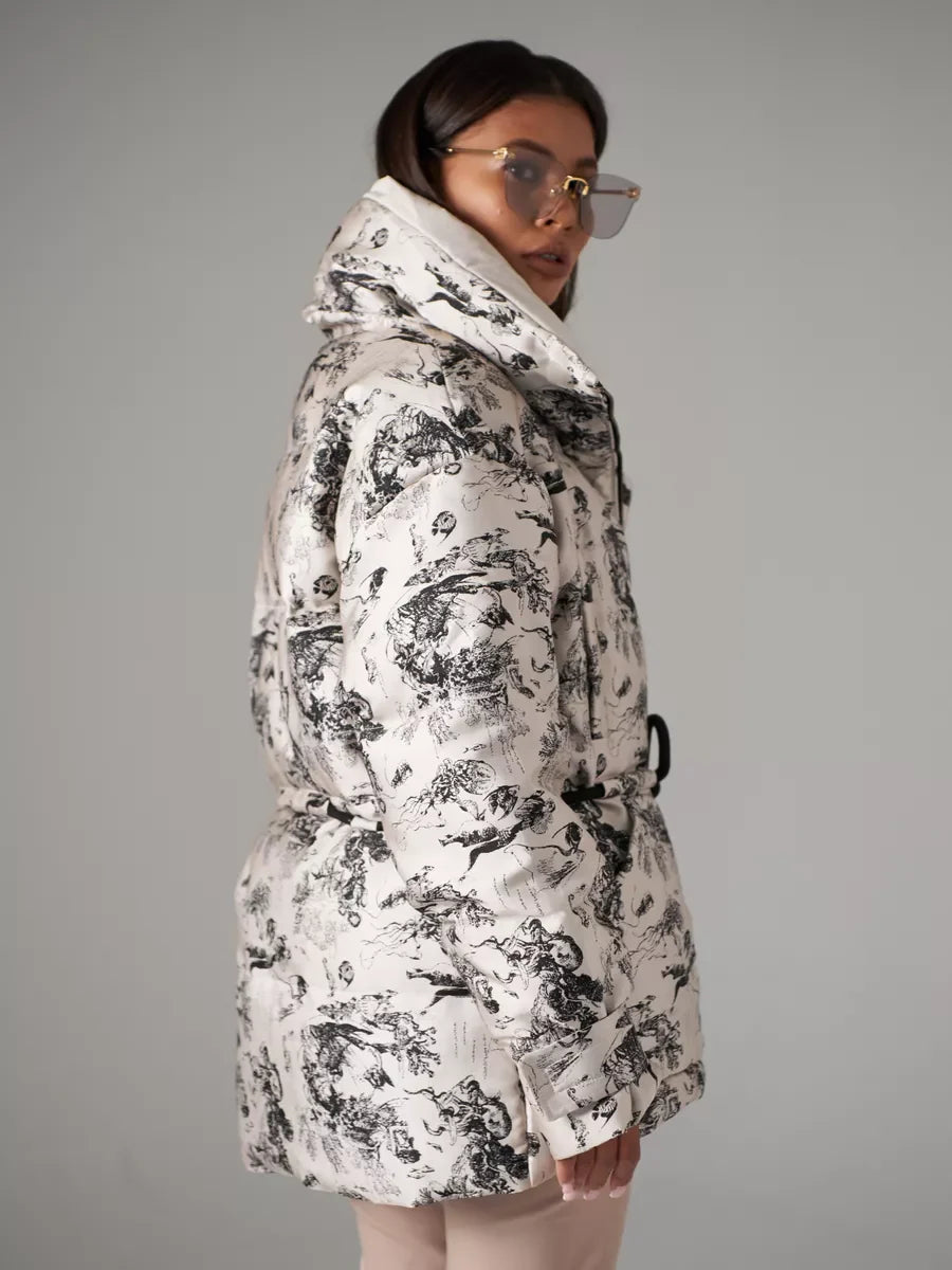 Monochrome Jacquard Down Fill Coat