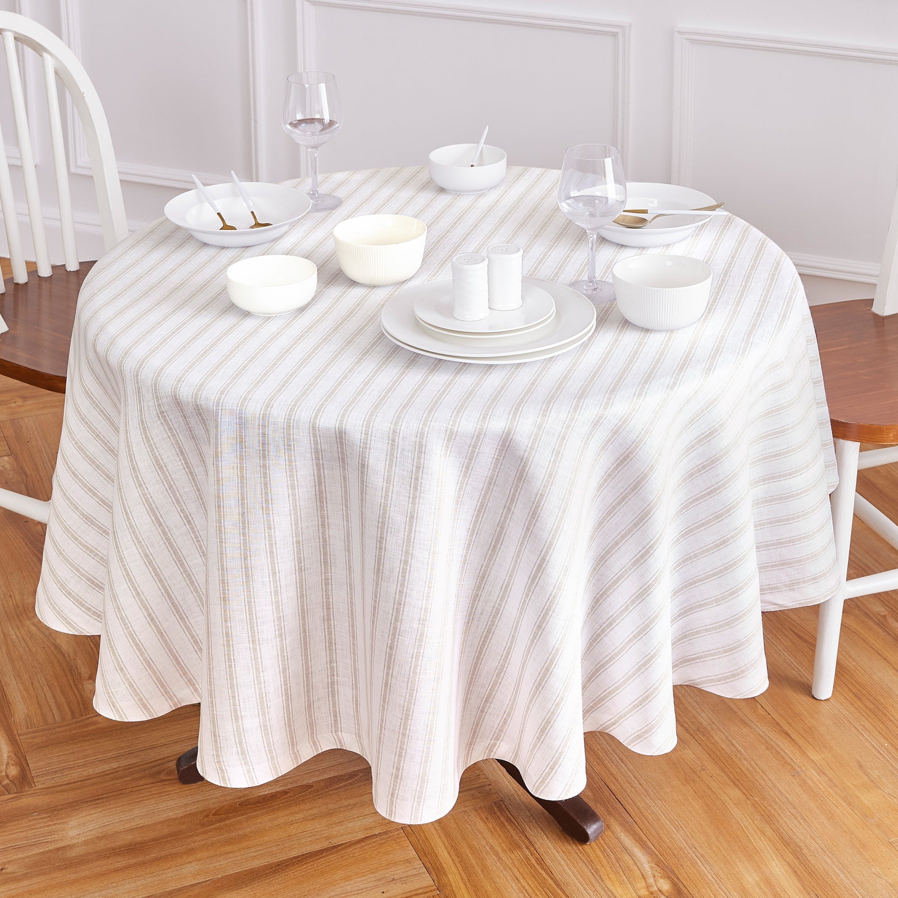 Capri Ticking Stripe Round Tablecloth