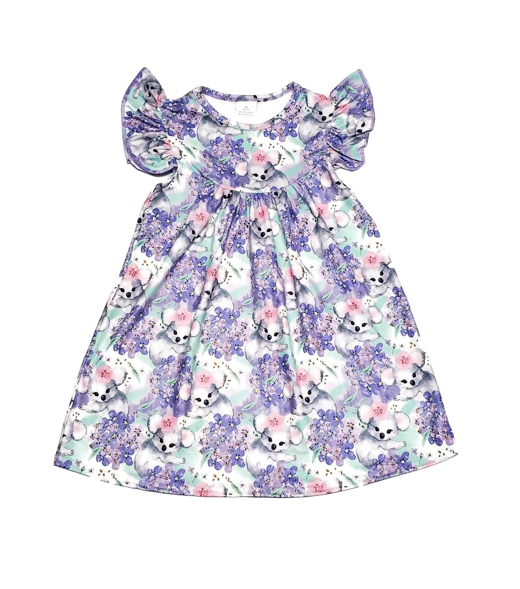 Koala and Hydrangeas Milk Silk Flutter Dress