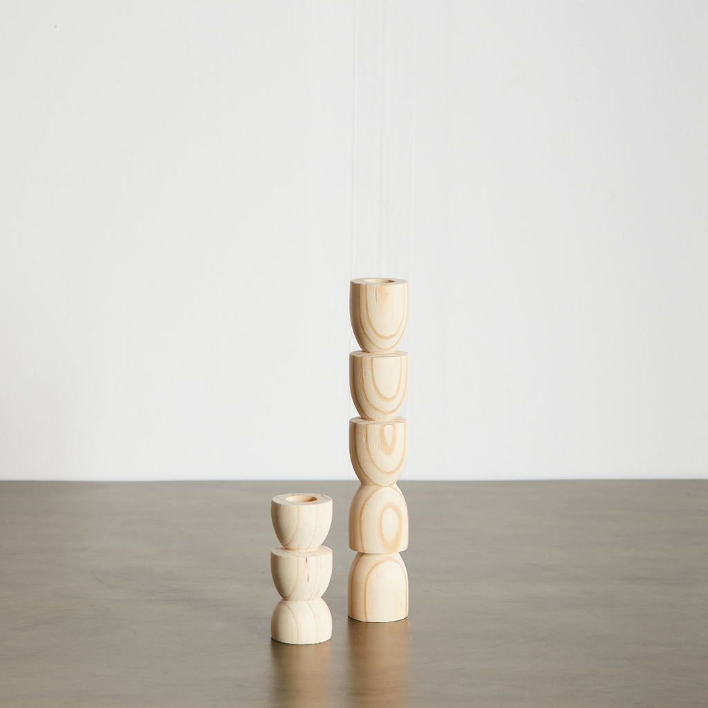 Totem Pine Wood Taper Candlestick Holder