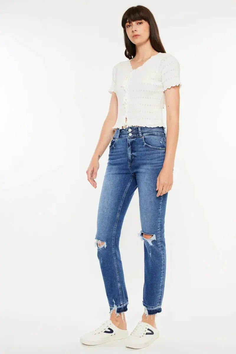 High Rise Distressed Slim Kancan Straight Leg Jeans