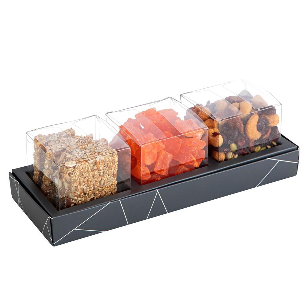 3 Square Shaped Clear Boxes With Rectangle Tray Gray