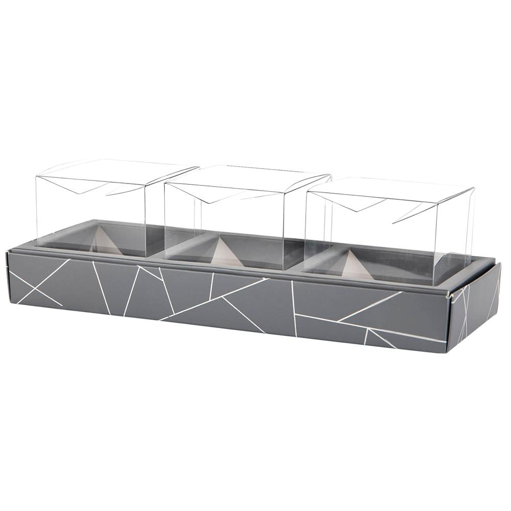 3 Square Shaped Clear Boxes With Rectangle Tray Gray