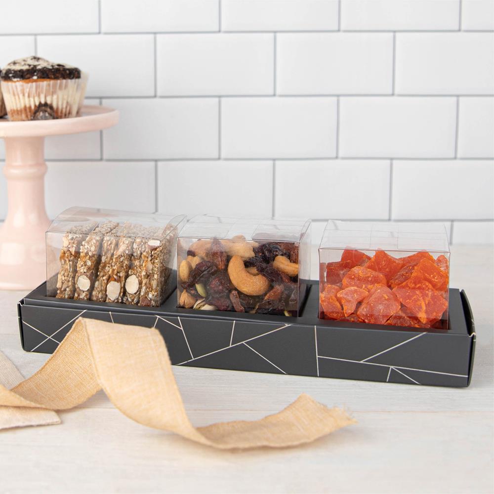 3 Square Shaped Clear Boxes With Rectangle Tray Gray