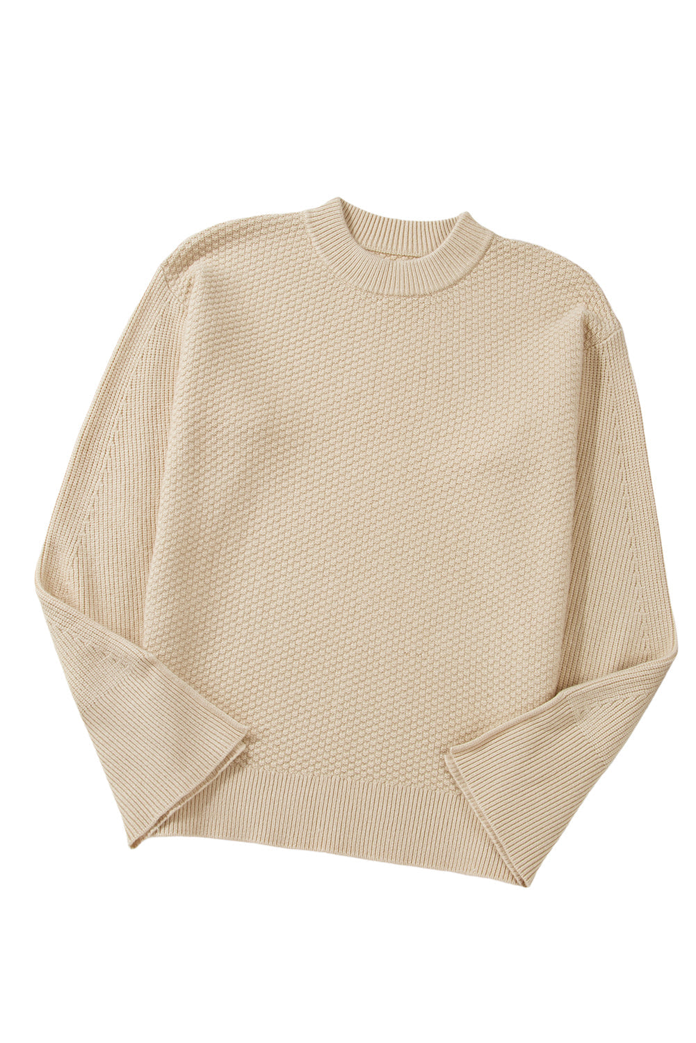 Parchment Knit Women's Top with Solid Textured Design and Split Cuff Drop Shoulder