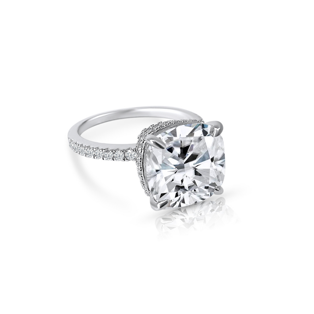 4.0ct Cushion Cut Moissanite Diamond Double Hidden Halo Engagement Ring