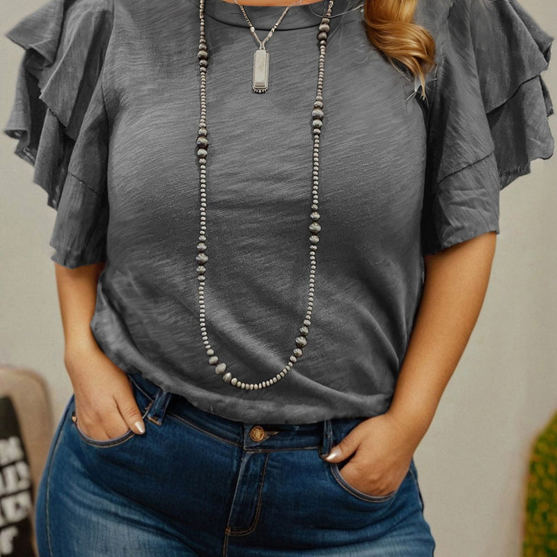 Plus Size Solid Layered Ruffle Short Sleeve Top