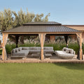 [14x24FT] Heavy Duty Aluminum Galvanized Steel Double Roof Hardtop Gazebo With Netting And Curtains (SAK41853)