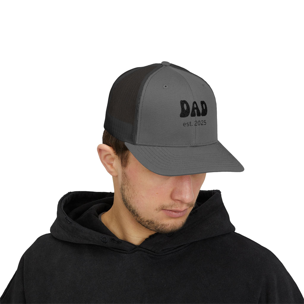 Dad Est. 2025 Snapback Trucker Cap, New Dad Gift, Father's Day Hat, Casual Summer Cap, Memorable Baby Announcement