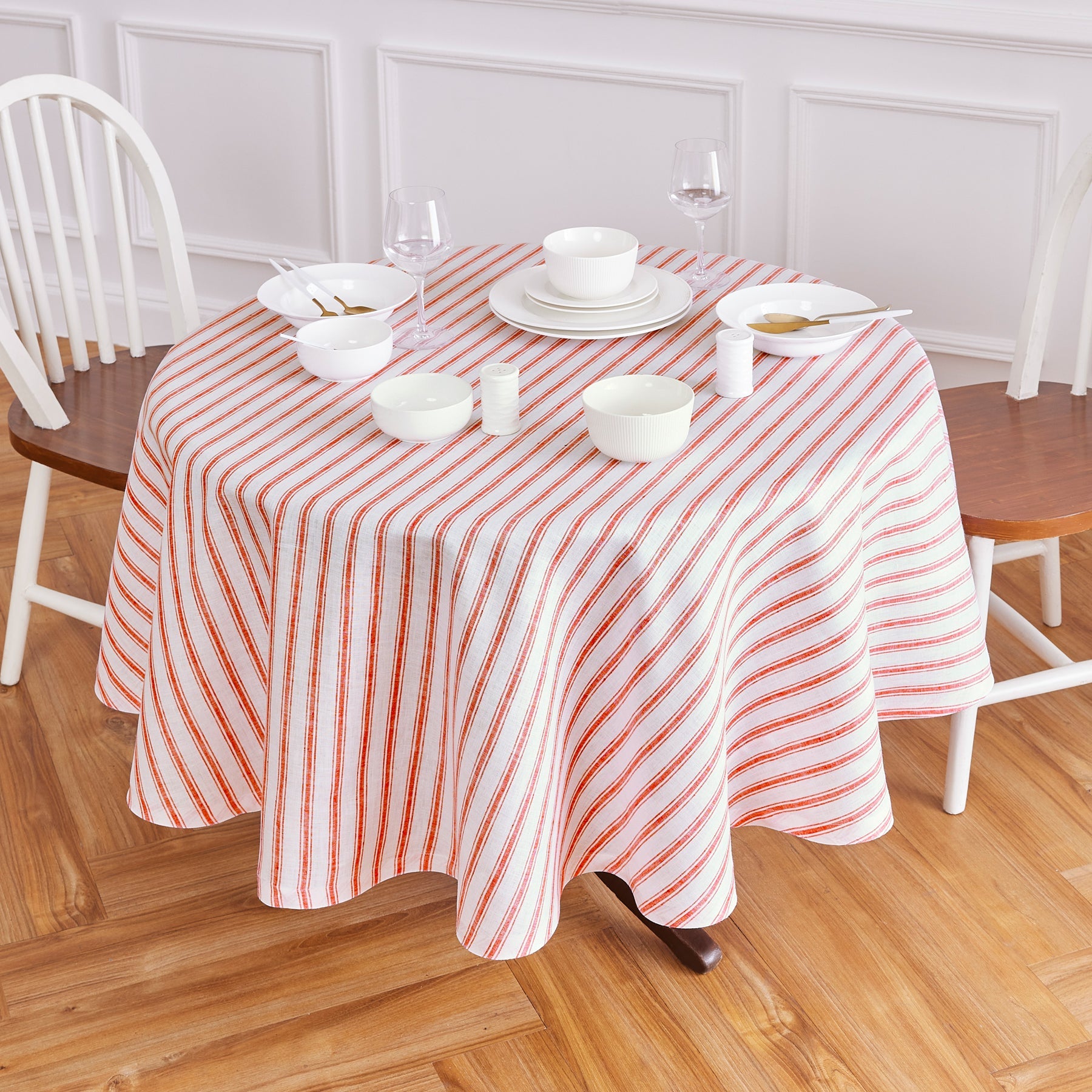 Capri Ticking Stripe Round Tablecloth